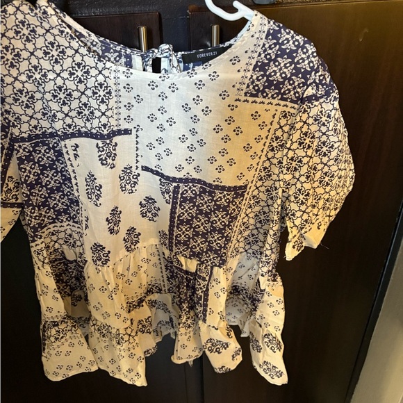 Forever 21 Blue and White Ruffled Blouse - Picture 1 of 3